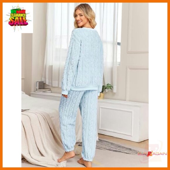 Soft Fleece Pajama Set Women's Warm Plush Sleepwear Loungewear - Picture 7 of 8